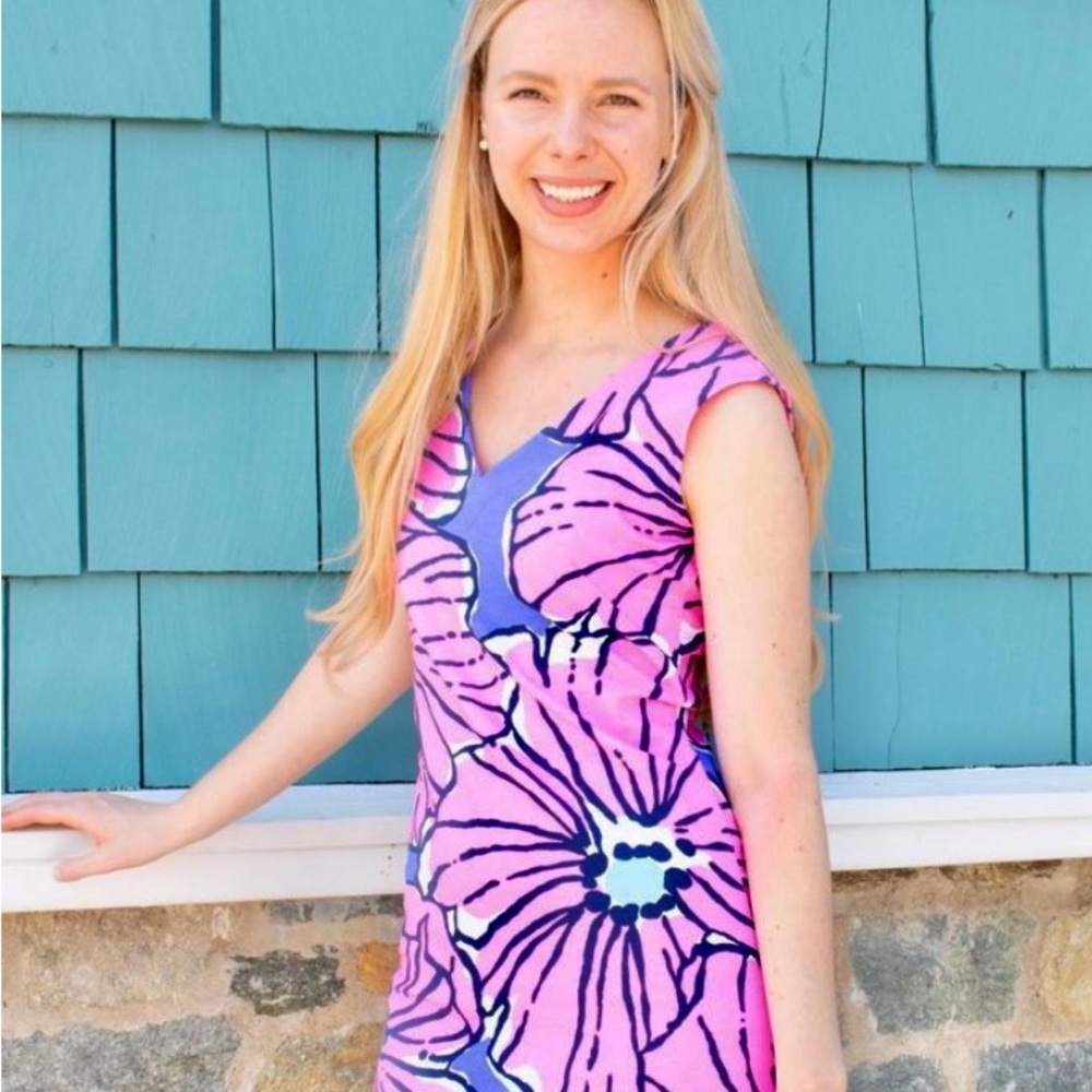 NWT MAHI GOLD Pink and Blue Floral Dress Large